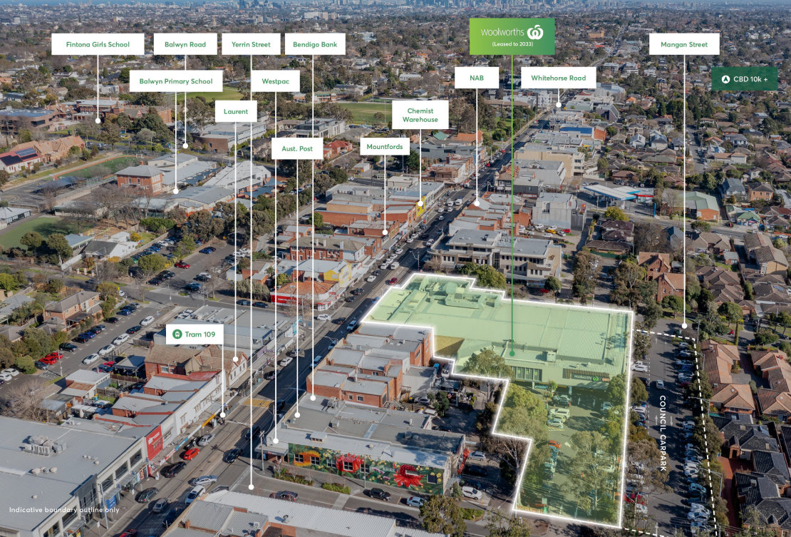 Woolworths and surroundings geographical aerial shot